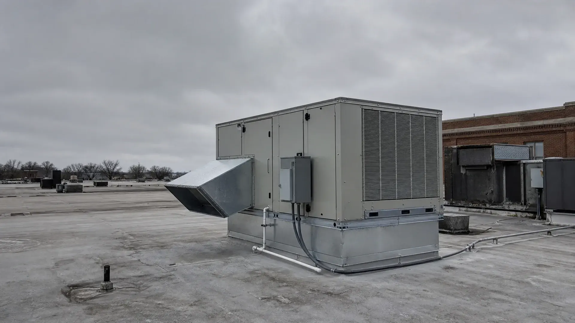 Commercial rooftop HVAC equipment on a low-slope roof in Greater St Louis.