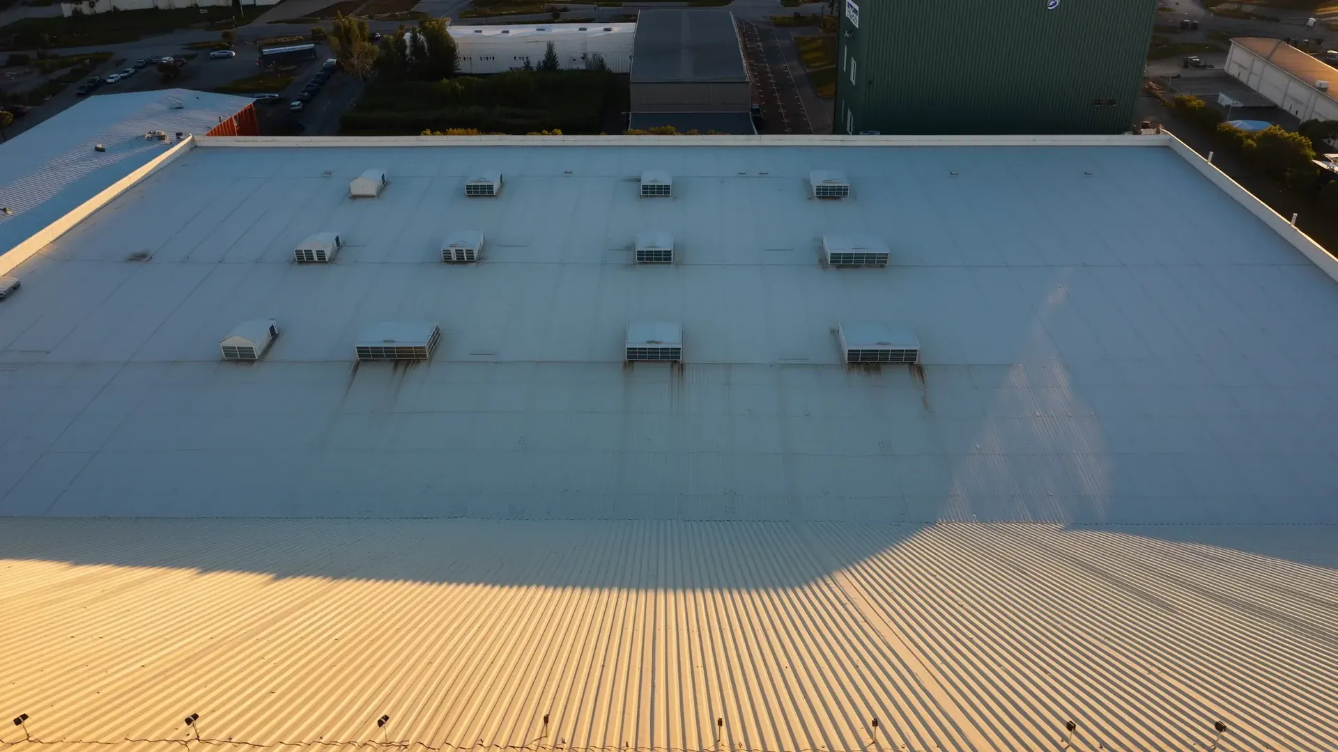 Low-slope commercial roof and rooftop equipment in Greater St Louis.